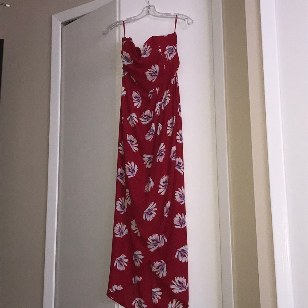 Express Red Floral Strapless Dress